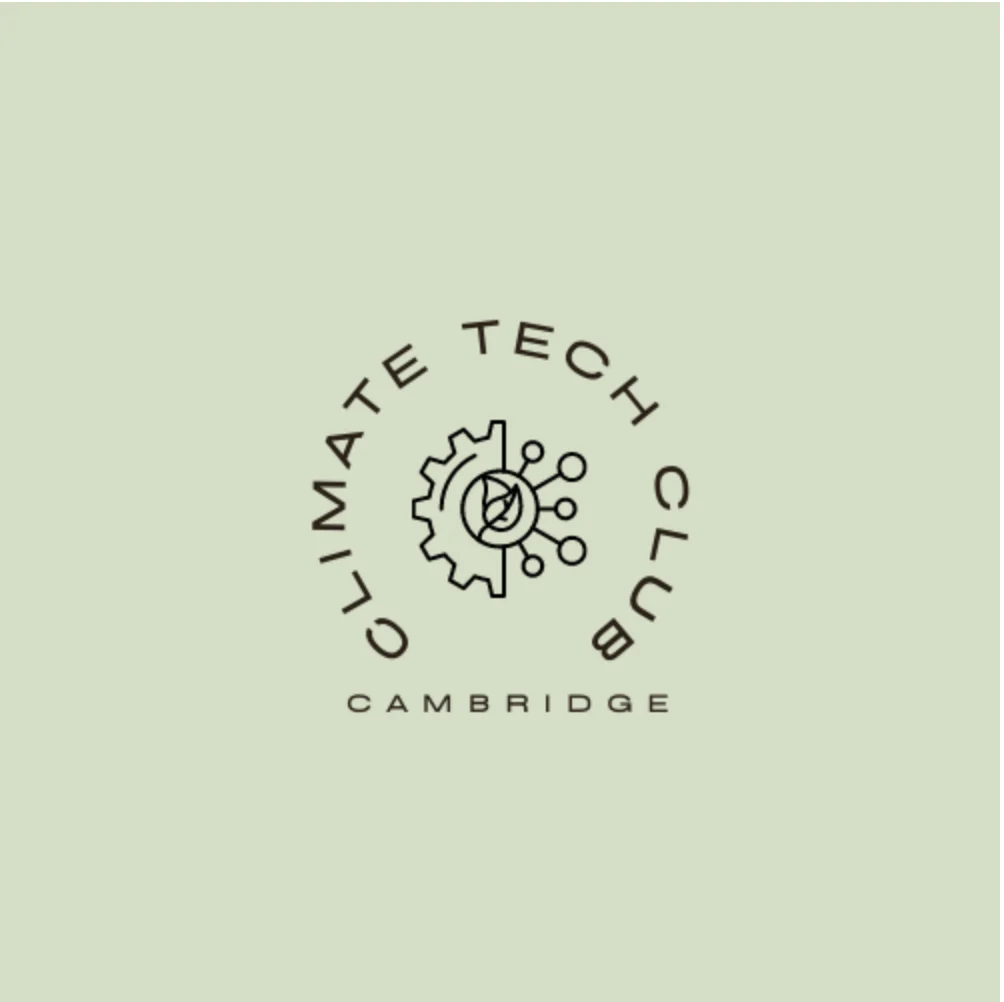A green background with the words climate tech Club Cambridge written on it